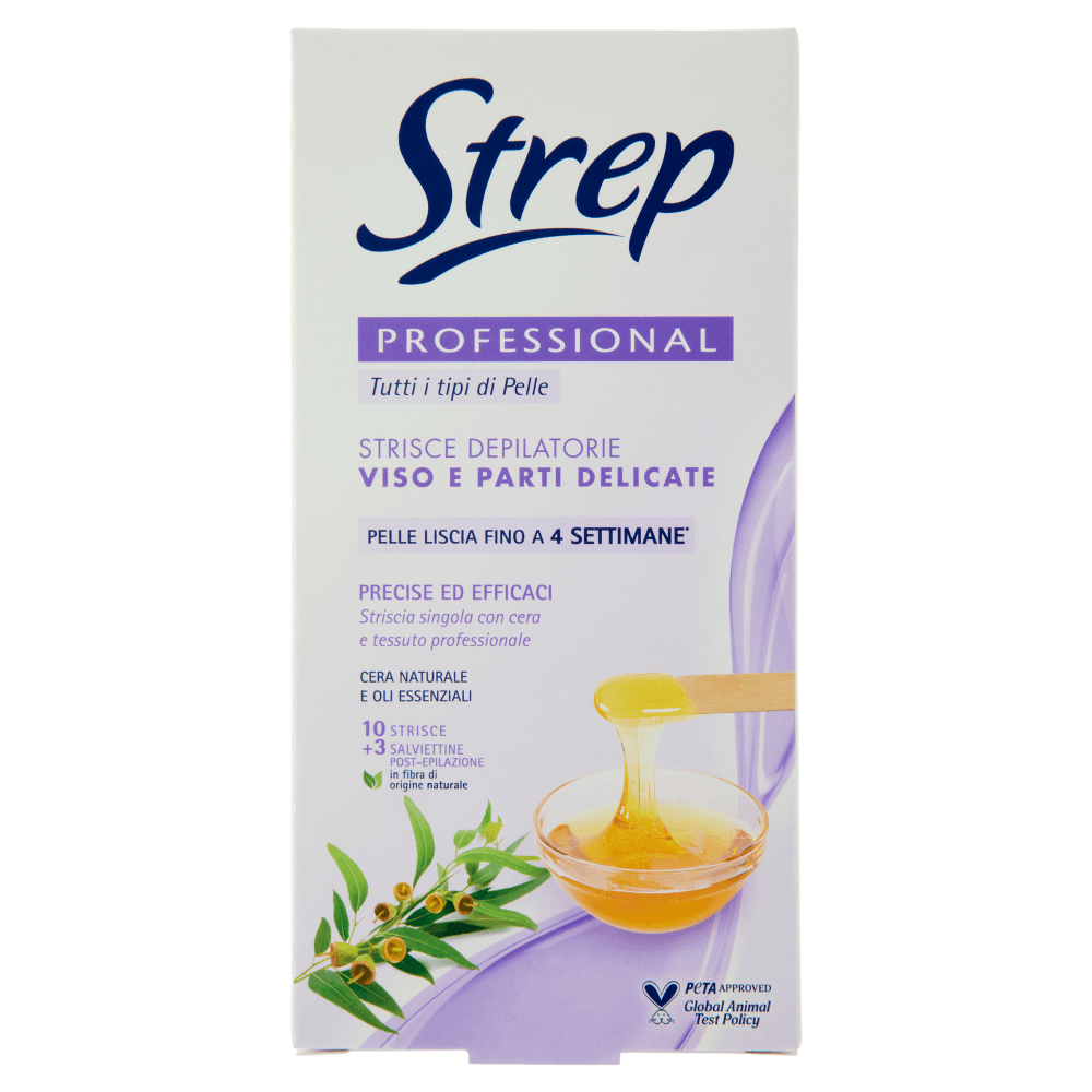 Strisce depilatorie viso e parti delicate - 10 strisce + 4 salviette post-epilazione