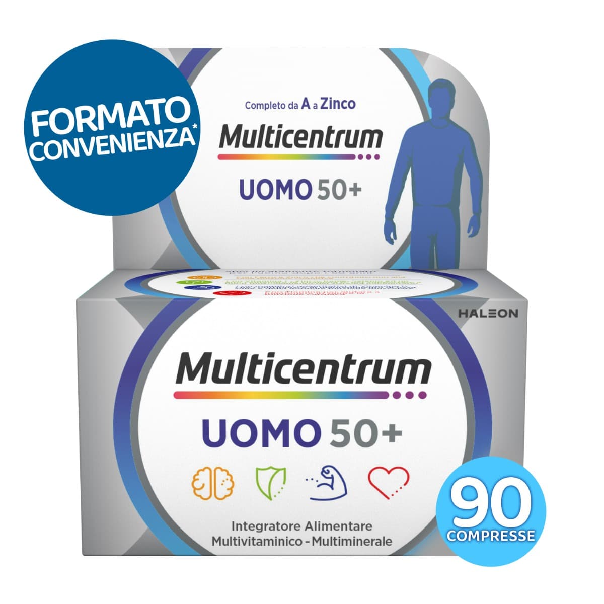 Multicentrum Uomo 50+ Integratore per Cuore, Muscoli e Mente Uomini Over 50 MultiPack 3 Flaconi da 30 Compresse