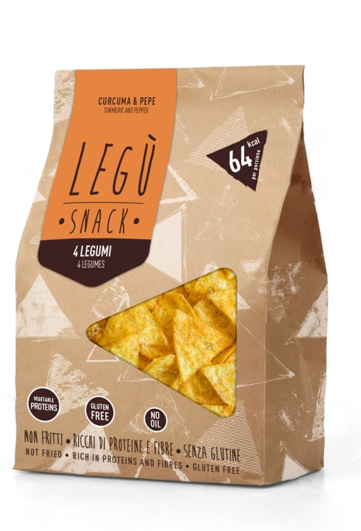 Legu' Snack Curcuma E Pepe Croccanti Triangolino Non Fritto 100% Legumi Italiani 40 G