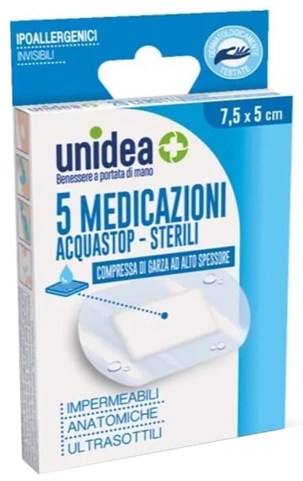Medicazione unidea 7,5x 5 cm sterile impermeabile 5 pezzi