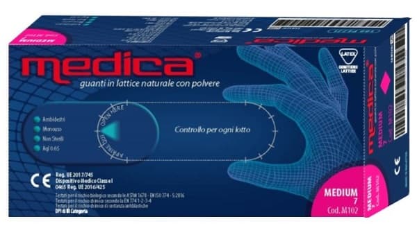 Medica guanto lattice n/sterile con polvere dm misura m 100 pezzi