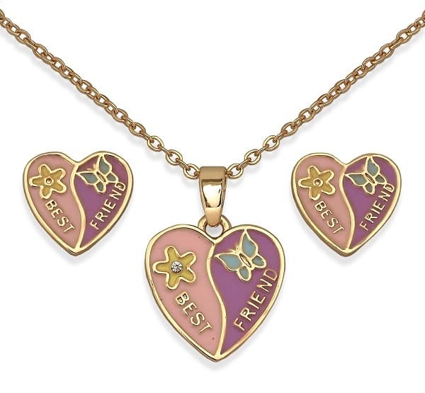 Bjs002 Parure Orecchini+Collanina Best Friend Gold Plated