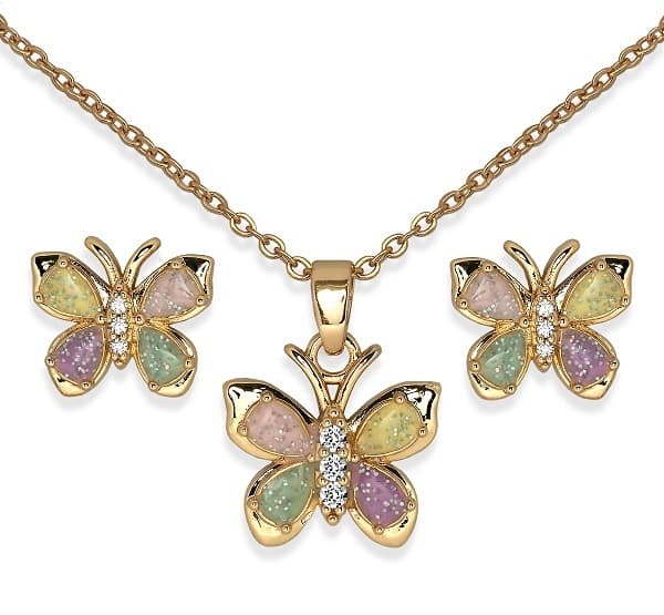 Bjs003 Parure Orecchini+Collanina Butterfly Gold Plated