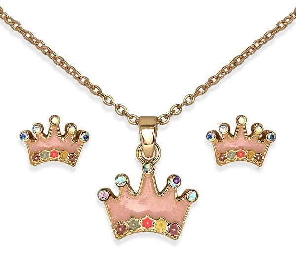 Bjs004 Parure Orecchini+Collanina Crown Gold Plated