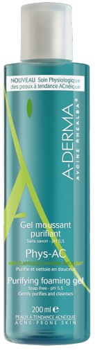 A-Derma Phys-AC Gel Schiumogeno Purificante 200 ml - Riduce l'eccesso di sebo per pelli grasse a tendenza acneica e con imperfezioni