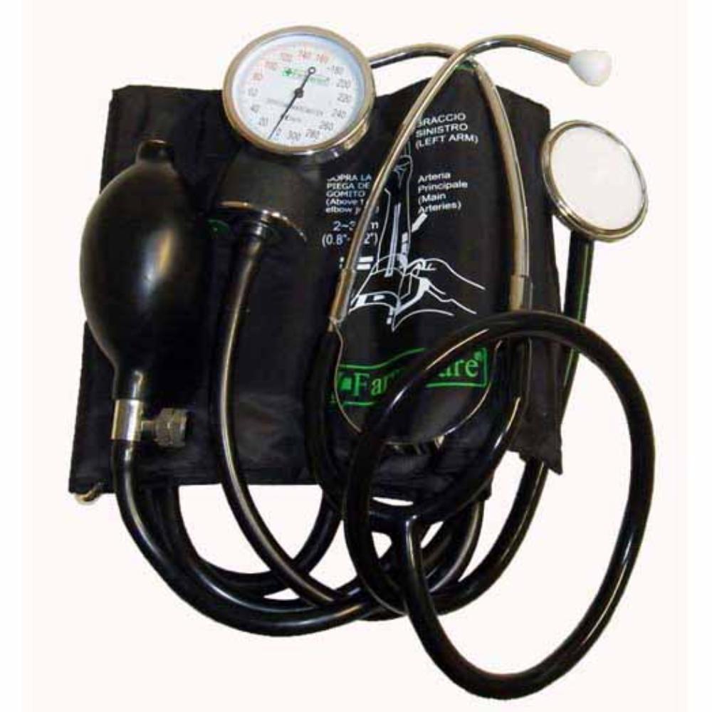 Sfigmomanometro aneroide ad alta precisione con fonendoscopio  bracciale con chiusura in velcro  cuscinetto in gomma  soffieria completa di valvola