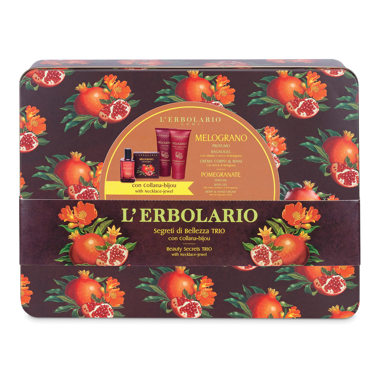 Melograno segreti di bellezza trio 1 profumo 50 ml + 1 collana + 1 bagnogel 100 ml + 1 crema corpo & mani 100 ml edizione limitata