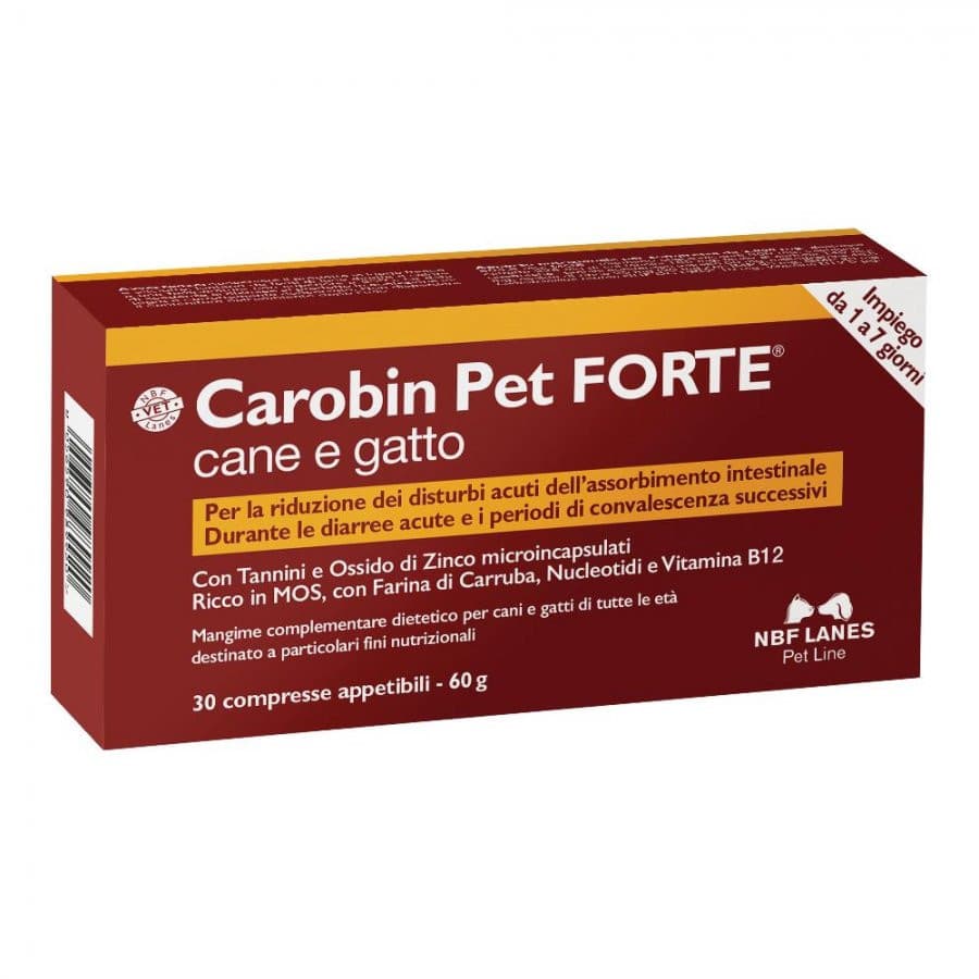 Carobin Pet Forte Mangime Complementare Per Disturbi intestinali Cani E Gatti 30 Compresse