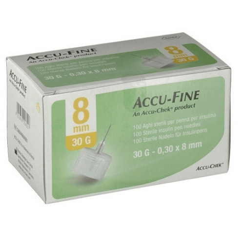 Accu-Fine Aghi Penna Per Insulina 8mm 30G 100 Pezzi