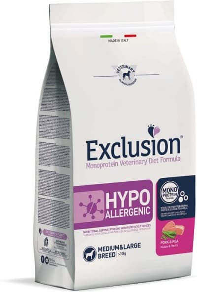 Exclusion monoprotein veterinary diet formula dog hypoallergenic pork and pea medium/large 12 kg dry