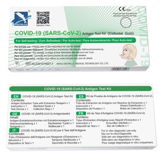 Test Antigenico Rapido Covid 19 Deepblue Autodiagnostico Determinazione Qualitativa Antigeni Sars Cov 2 In Tamponi Nasali Mediante Immunocromatografia