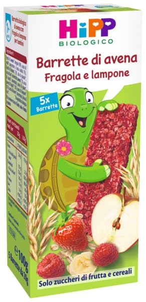 HiPP Barretta di Avena Fragola e Lampone da 1 Anno, 5 Pezzi