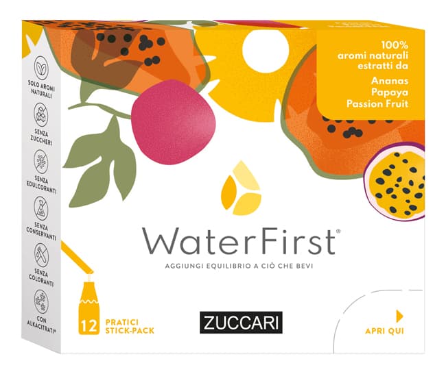 Zuccari WaterFirst - Aromatizzatore Acqua Ananas Papaya Passion Fruit, 12stick