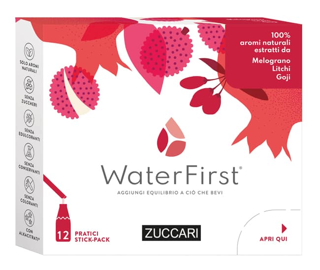 Zuccari WaterFirst - Aromatizzatore per Acqua Melograno Litchi Goji, 12stick