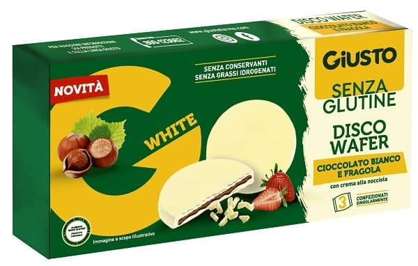 Giusto Senza Glutine Disco Wafer Cioccolato Bianco E Fragola 3 X 24 G