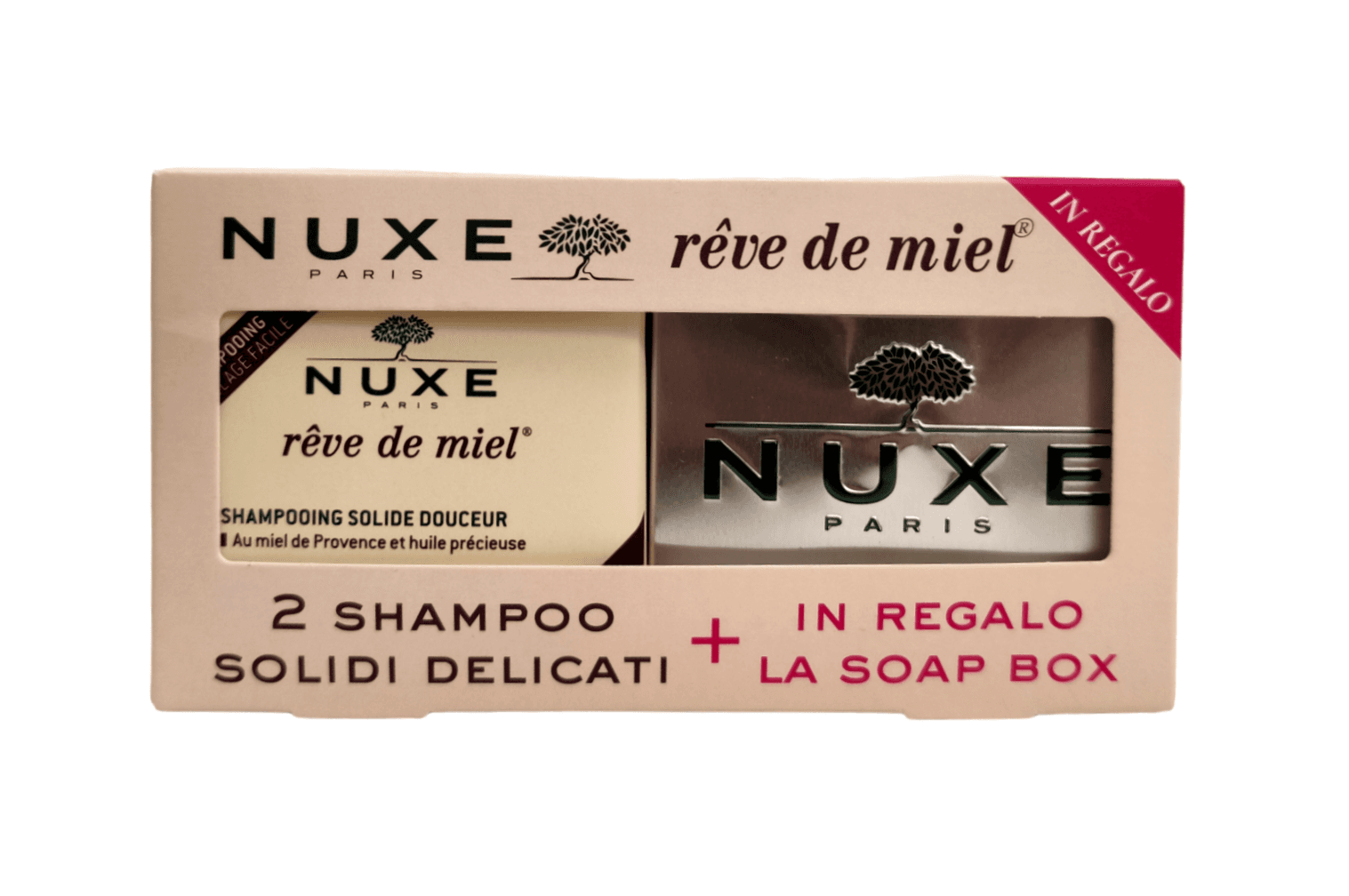 Nuxe Reve De Miel - Shampoo Solido Delicato al Miele 2 x 65g + Soap Box