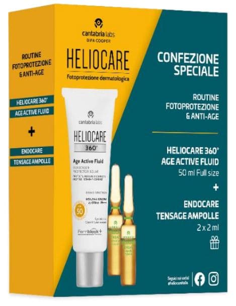 Heliocare 360 Age Active 50 Ml + Endocare Tensage Ampolle 2 Fiale Da 2 Ml Campione Gratuito