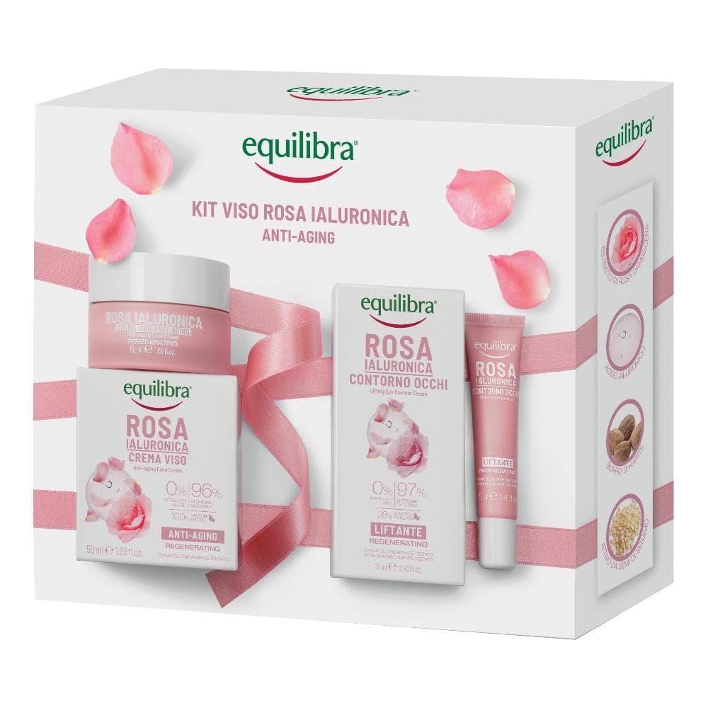 Equilibra Kit Viso Rosa Ialuronica Anti-aging Crema Viso e Contorno Occhi
