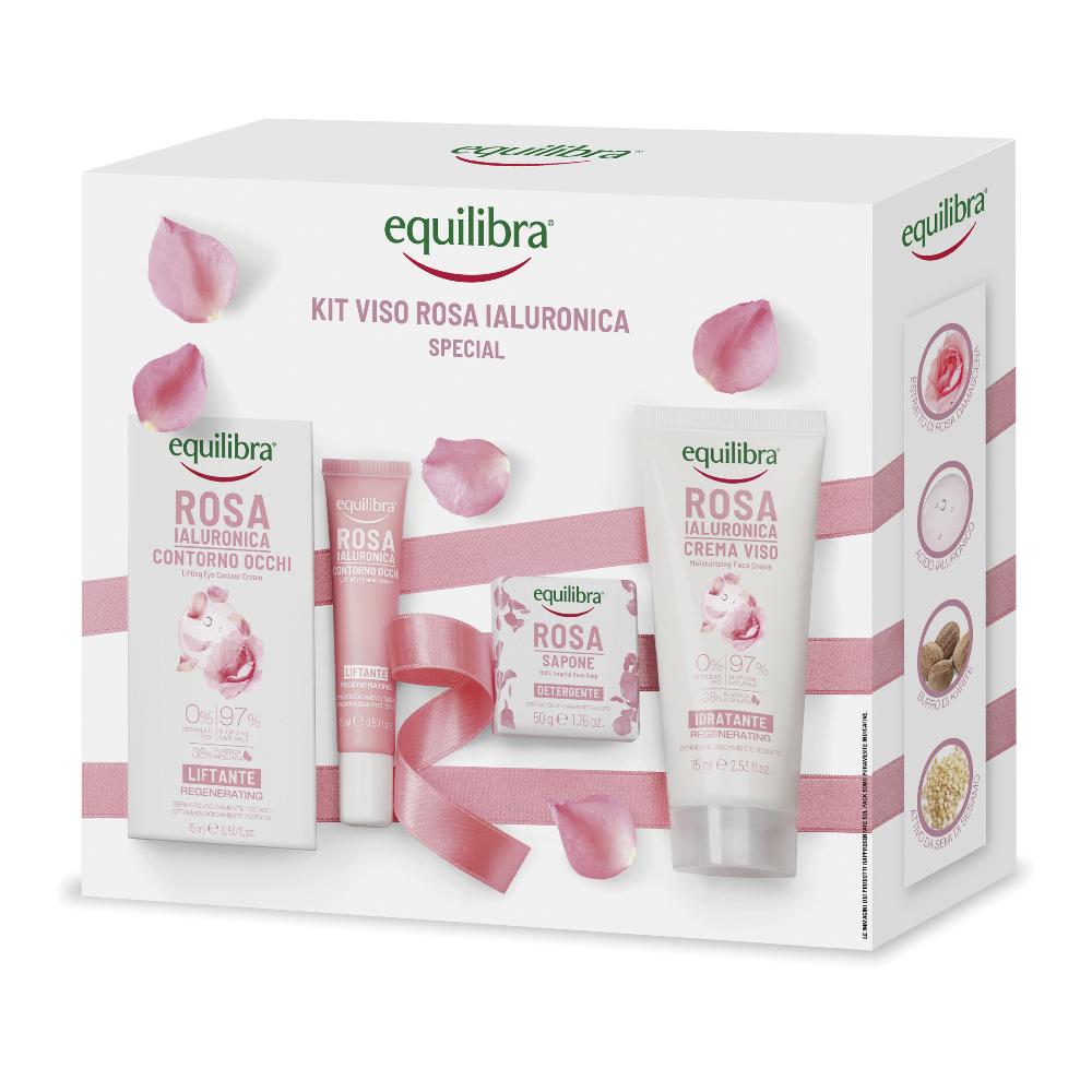 Equilibra Kit Viso Rosa Ialuronica Special Crema Contorno Occhi + Sapone Detergente Vegetale + Crema Viso Idratante