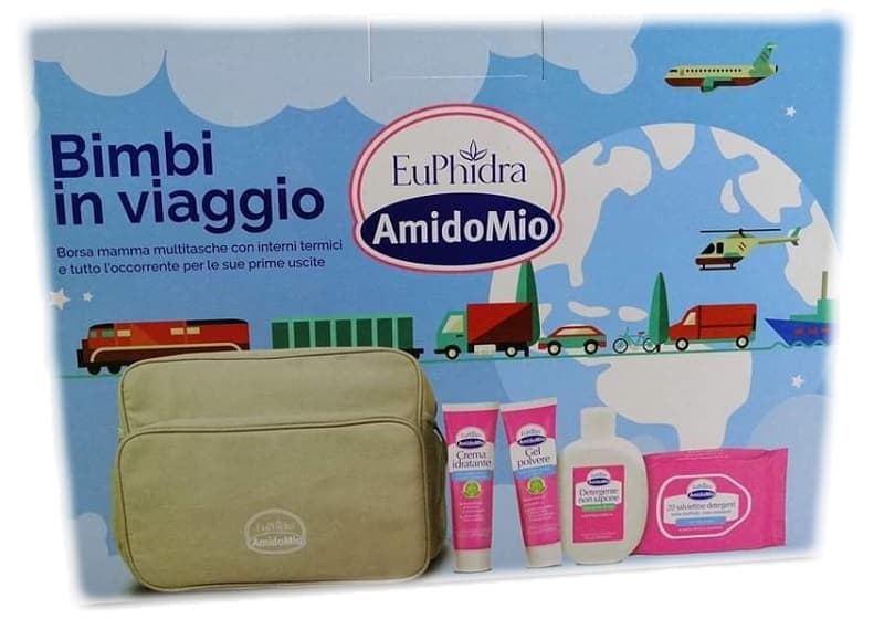 EUPHIDRA AMIDOMIO BORSA BIMBI VIAGGIO GEL POLVERE 50 ML + DETERGENTE NON SAPONE 200 ML + CREMA IDRATANTE 50 ML + SALVIETTINE 20 PEZZI