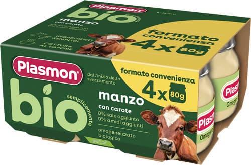 Plasmon Bio Omogeneizzato Manzo E Carote 4 Pezzi Da 80 G
