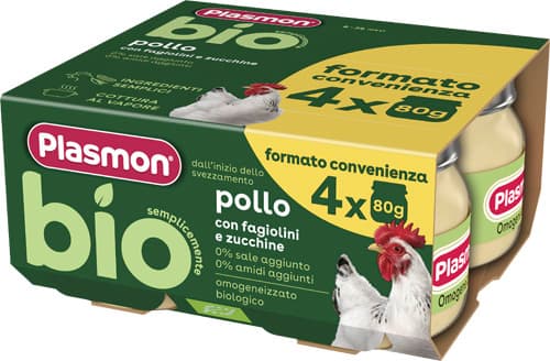 Plasmon Bio Omogeneizzato Pollo Fagiolini E Zucchine 4 Pezzi Da 80 G