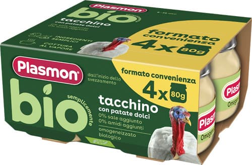 Plasmon Bio Omogeneizzato Tacchino Con Patate Dolci 4 Pezzi Da 80 G