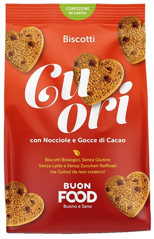 BUON FOOD CUORI BISCOTTI CON NOCCIOLE E GOCCE DI CACAO BIO 200 G