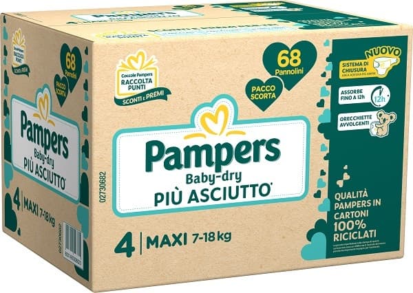 Pampers Baby Dry Quadri Pannolino Downcount Maxi 68 Pezzi