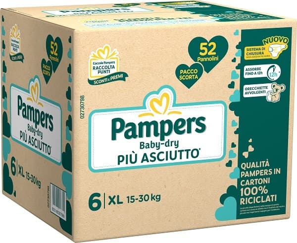 Pampers Baby Dry Quadri Pannolino Downcount Xl 52 Pezzi