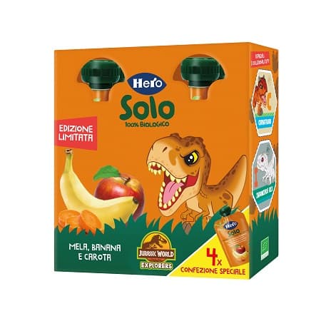 Hero Solo Pouch Multipack Mela Banana Carota Merenda per Bambini 4 pezzi da 100 g