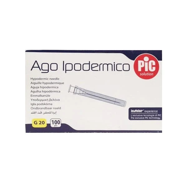 Ago sterile pic in blister singolo cono luer lock gauge20 0,90x40mm codice colore giallo 100 pezzi