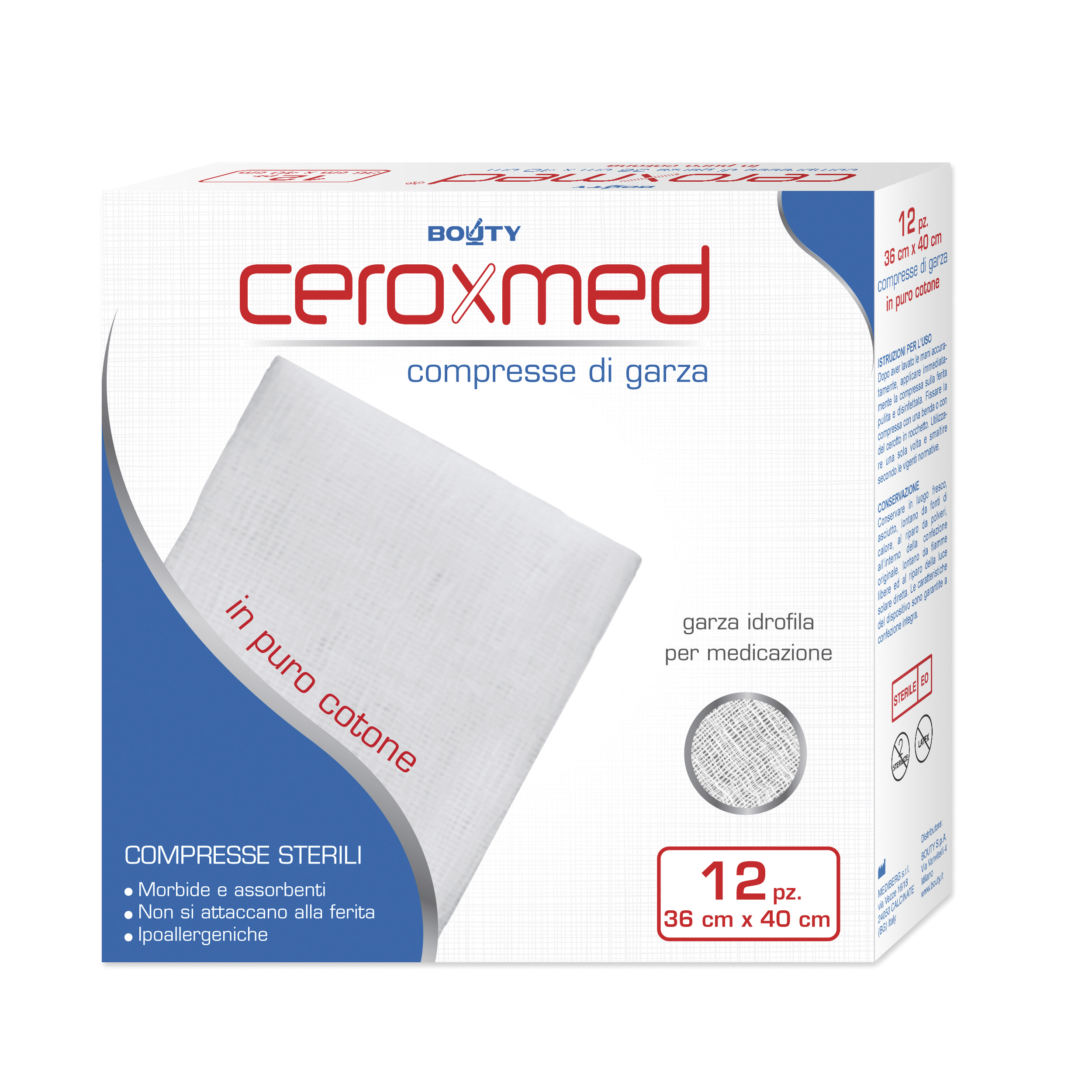 Ceroxmed Compresse di Garza Sterili In Puro Cotone 36x40 cm 12 Pezzi