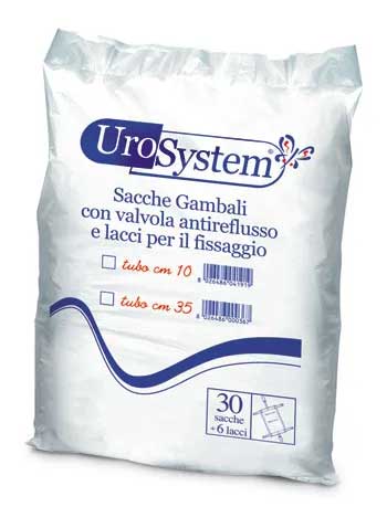UroSystem Sacche Gambali Con Valvola Antireflusso Tubo 10 cm 30 Pezzi