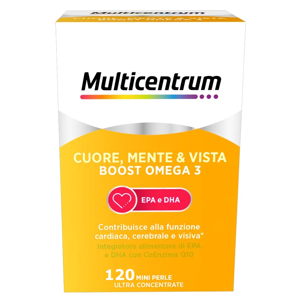Multicentrum Cuore Mente e Vista Boost Omega 3 Integratore Alimentare EPA e DHA 120 Mini Perle