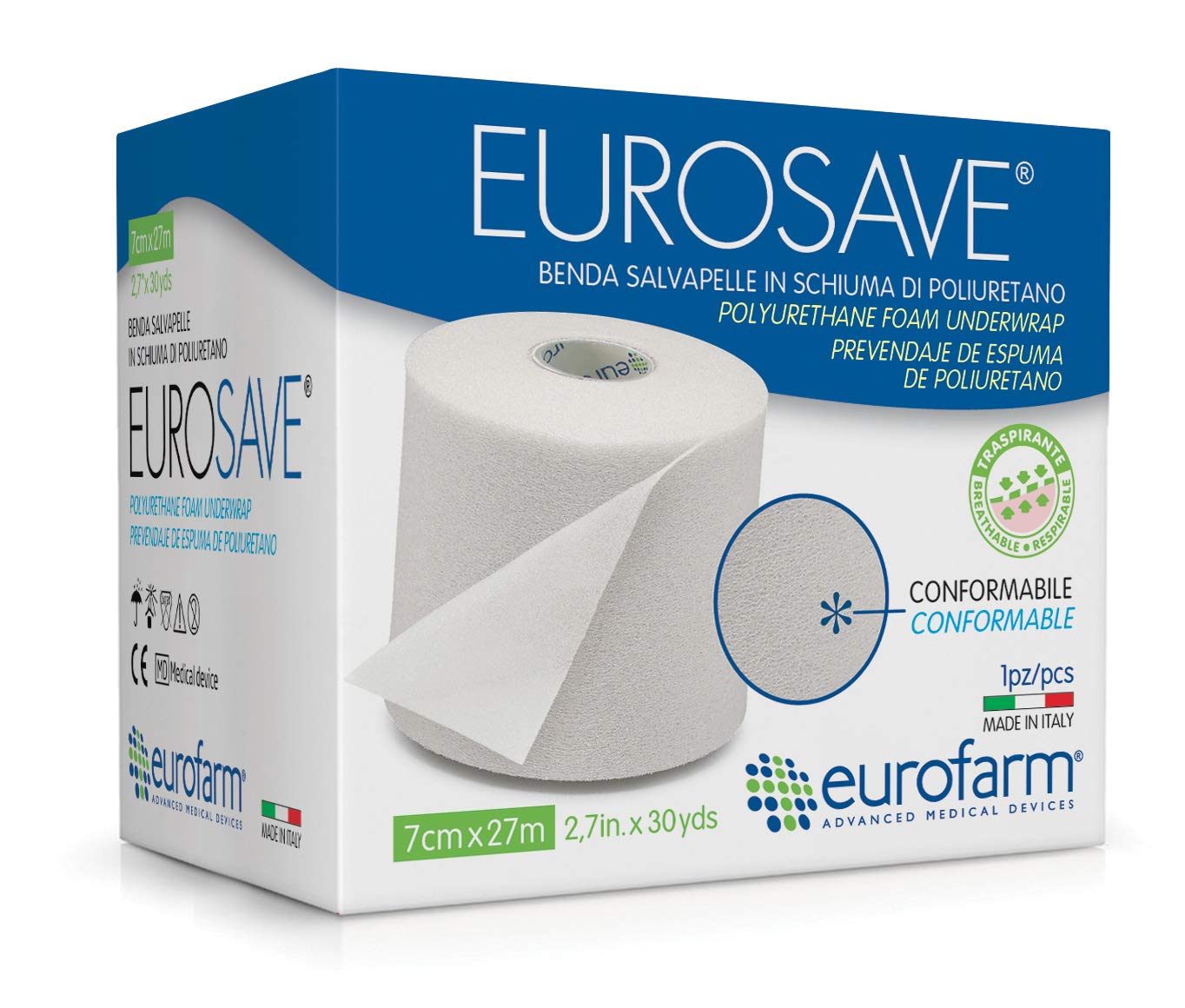 Schiuma protettiva in poliuretano per bendaggi eurosave mt 27x7 1 pezzo