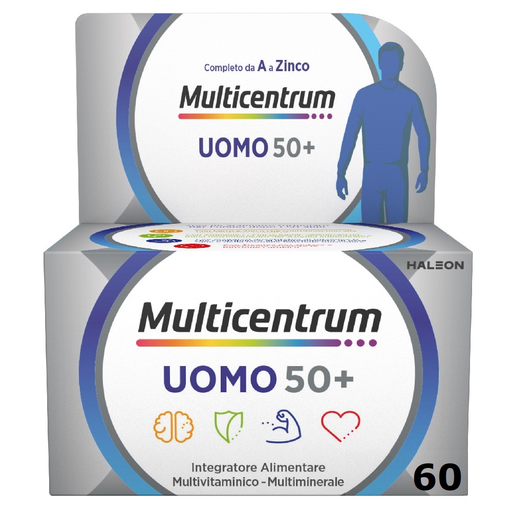 Multicentrum Uomo 50+ Integratore Alimentare Multivitaminico Multiminerale Vitamina C B6 Zinco 60 Compresse