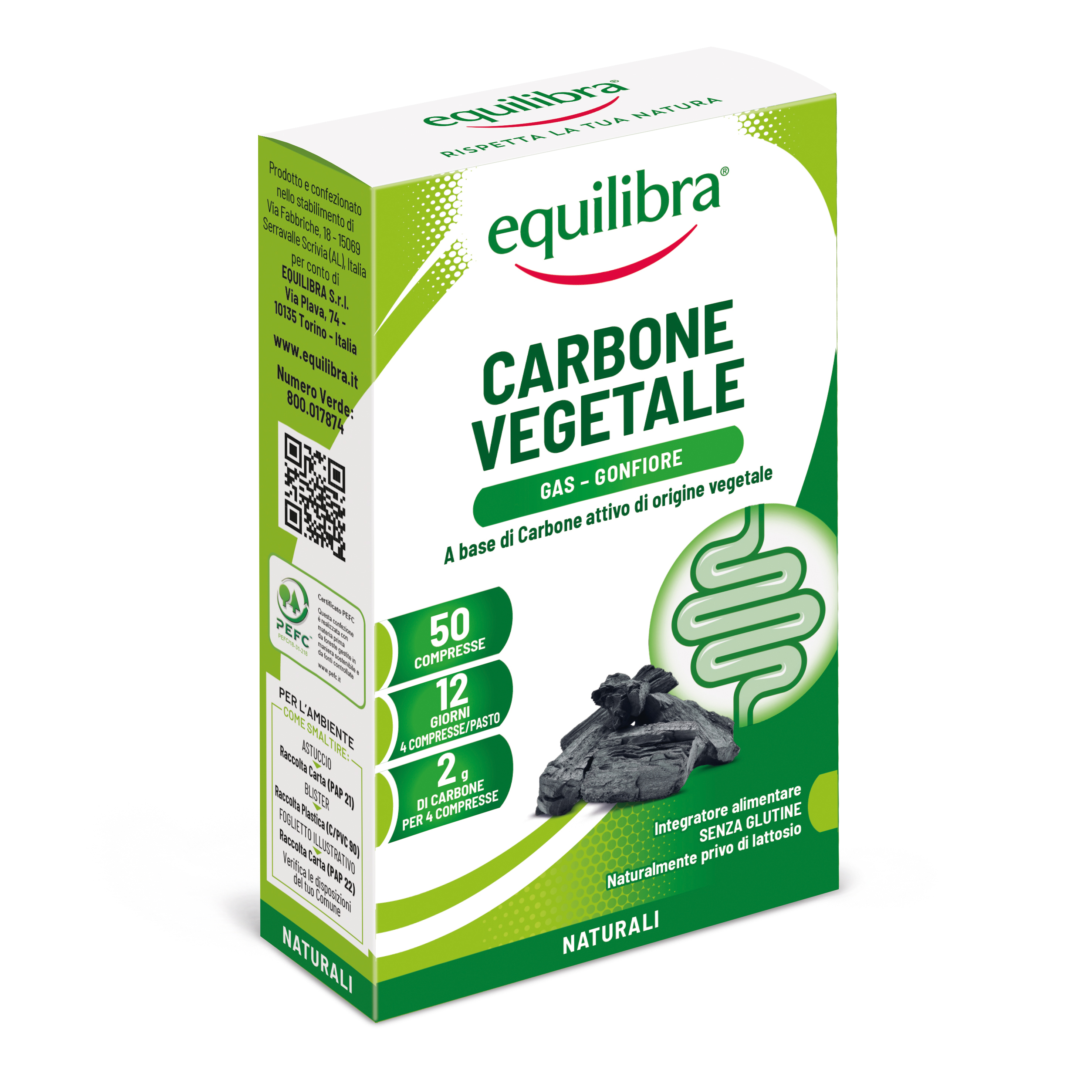 Equilibra Carbone Vegetale Integratore Pancia Piatta 50 Compresse