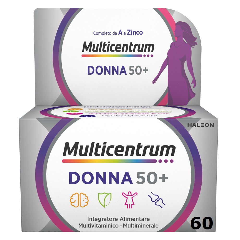 Multicentrum Donna 50+ Integratore Alimentare Multivitaminico Multiminerale Calcio Ferro Zinco 60 Compresse