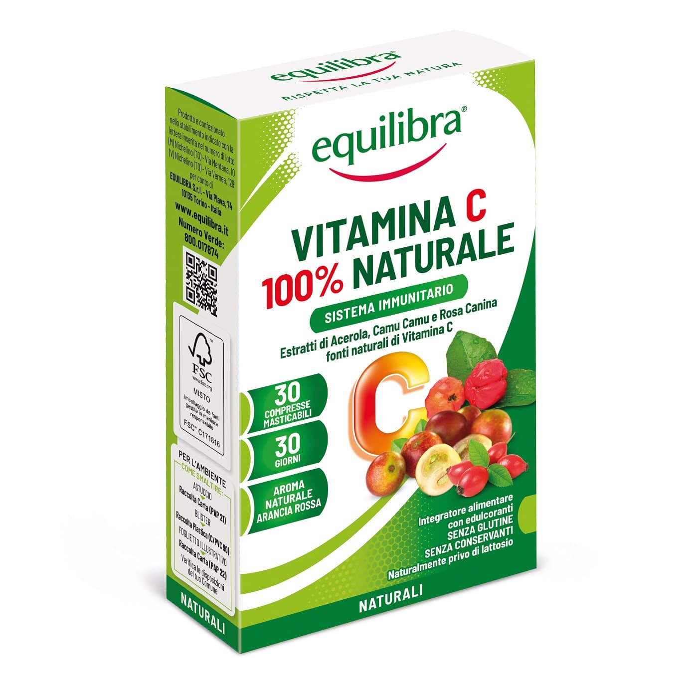 Equilibra Vitamina C 100% Naturale Integratore Antiossidante 30 Compresse Masticabili