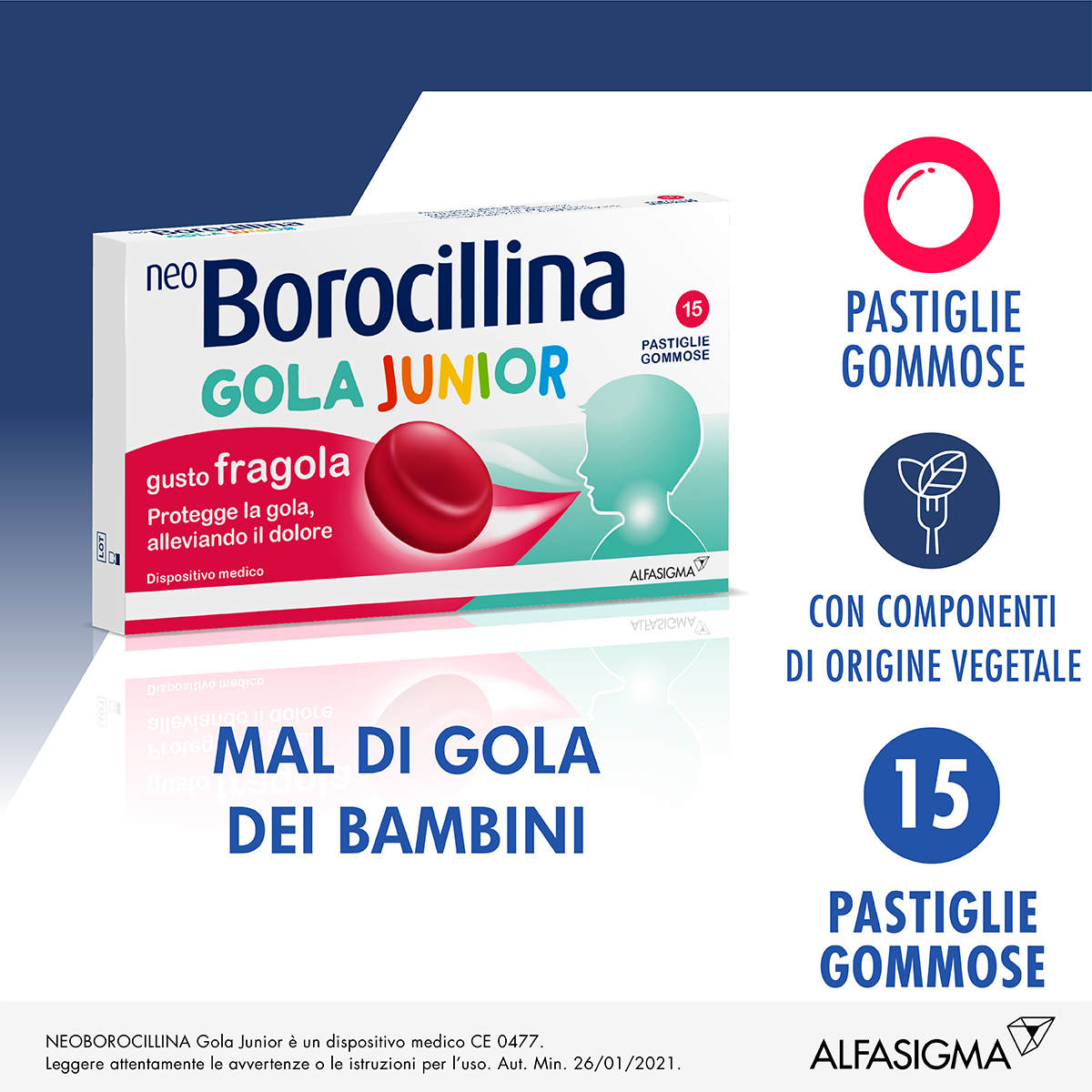 NeoBorocillina Gola Junior 15 Pastiglie Gommose Fragola