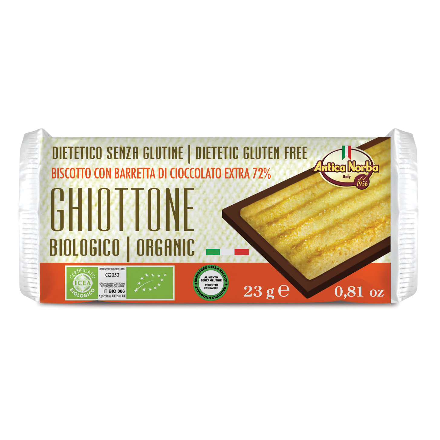 Ghiottone biscotto accoppiato con cioccolato extrafondente al 72% 23 g