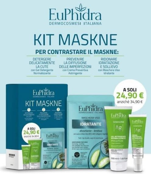 Euphidra Kit Maskne - Sebanorm AG Crema + Gel Detergente + Maschera Idratante