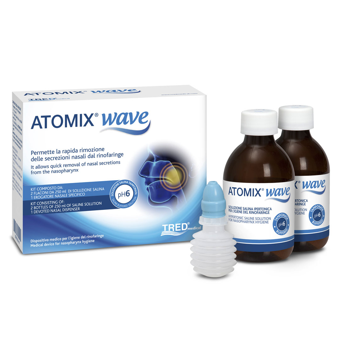 Atomix wave dispositivo per igiene rinofaringea atomix soluzione salina 4 flaconi da 250 ml