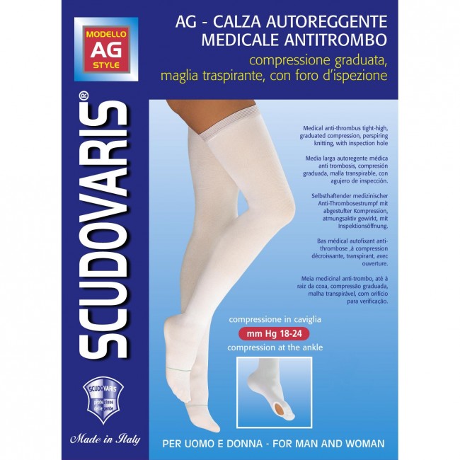 Scudovaris AG Calza Autoreggente Medicale Antitrombo Colore Bianco Taglia 4