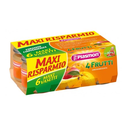 Plasmon Omogeneizzato 4 Frutti 6 vasetti da 104 g
