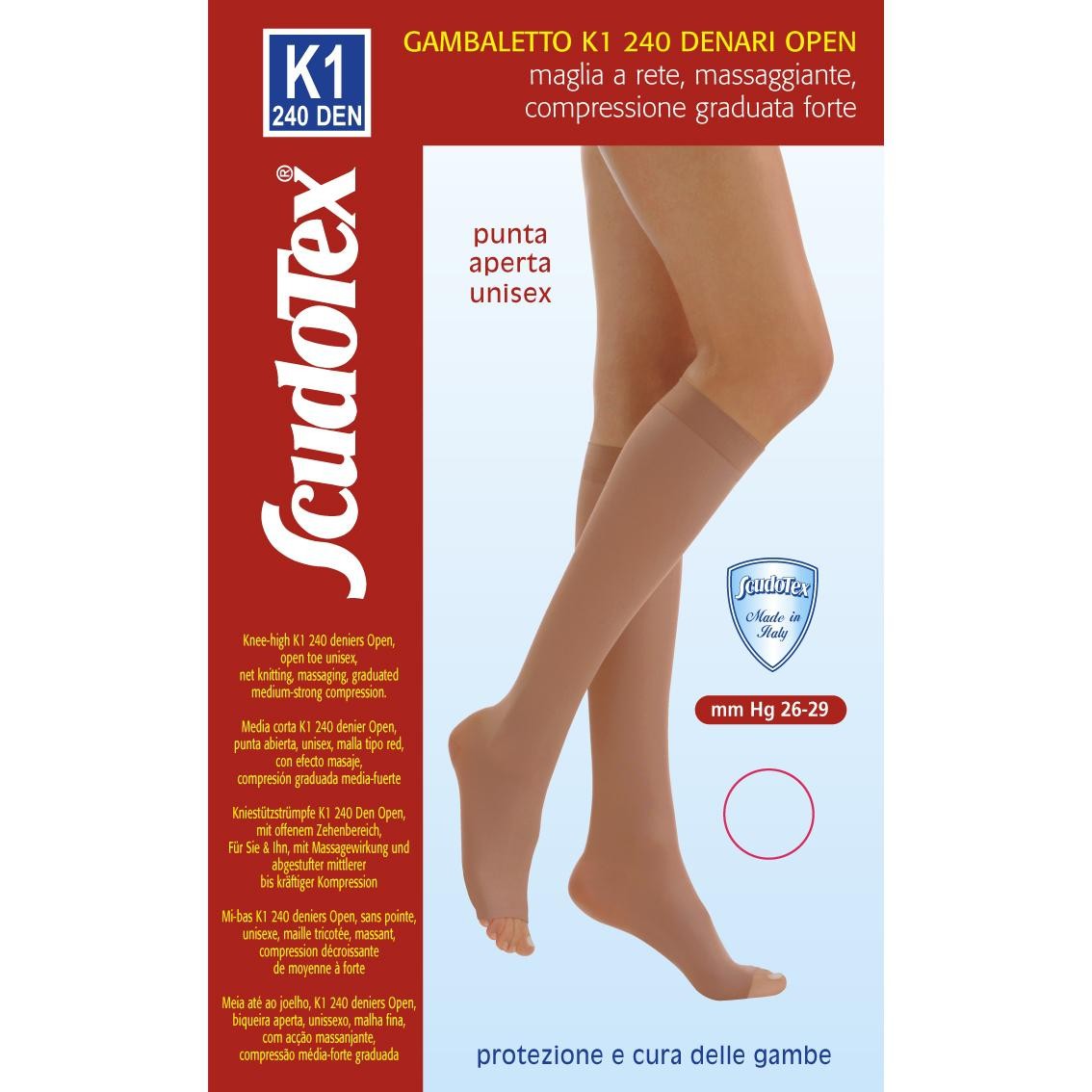 Scudotex K1 Gambaletto Elastico 240 Den Punta Aperta Colore Daino Taglia 3