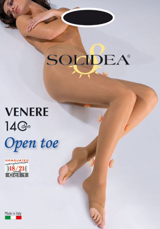 Solidea Venere Open Toe 140 DEN Collant Compressivo Punta Aperta Infradito Colore Nero Taglia 1 S