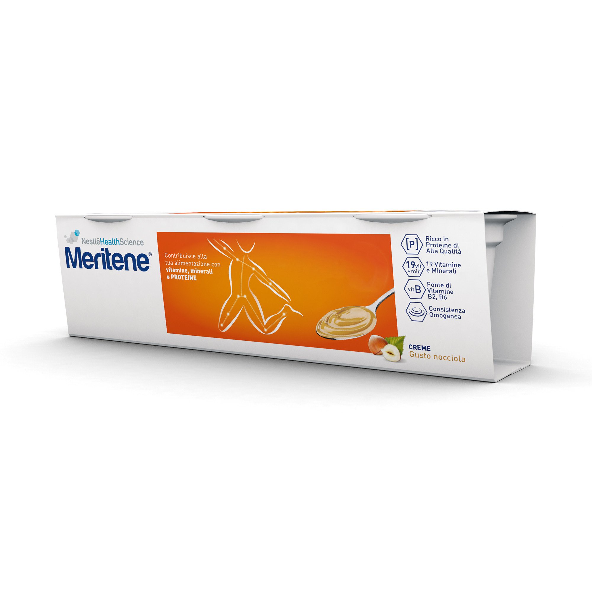 Meritene Forza e Vitalità Crema Nocciola Dessert Iperproteico Ipercalorico 3x125 g