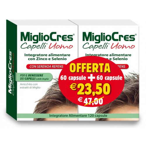 MiglioCres Capelli Uomo Integratore Anticaduta 60 Capsule +60 Capsule